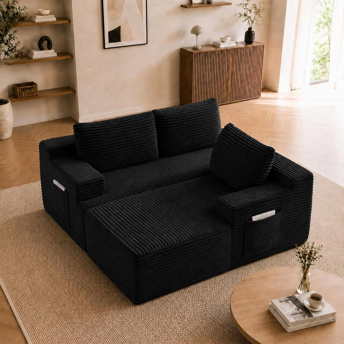Couch Comfy Sectional Couches for Living Room,U Shaped Modular Cloud Couch Sofa, Minimalist Modular Sectional Sofa with Deep Seat (Black, 96" L Shaped with Right Facing Chaise)
