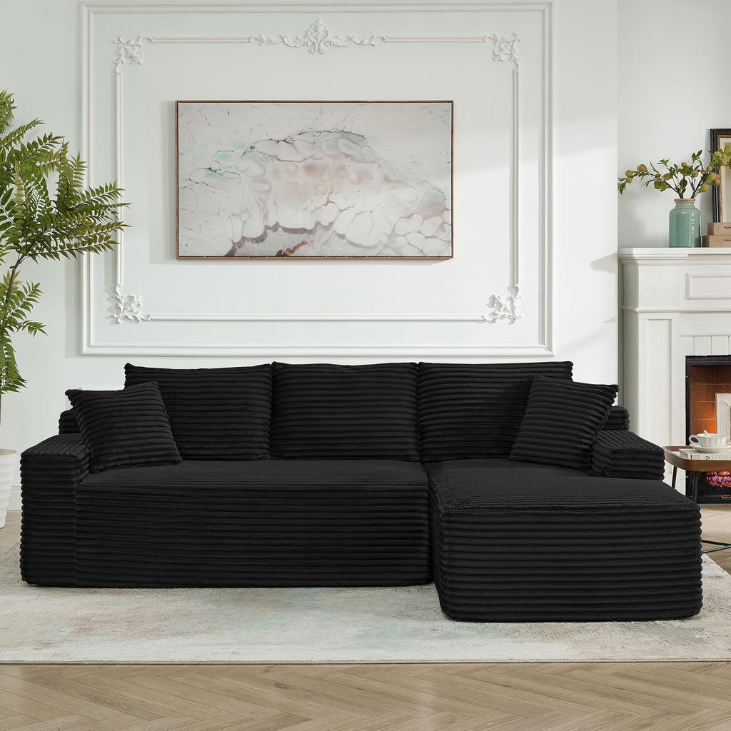 95" L-Shaped Cloud Sectional Couch, Right Facing Modular Compressed Sectional Sofa with Chaise Lounge, Plush Corduroy Corner Sofa for Living Room