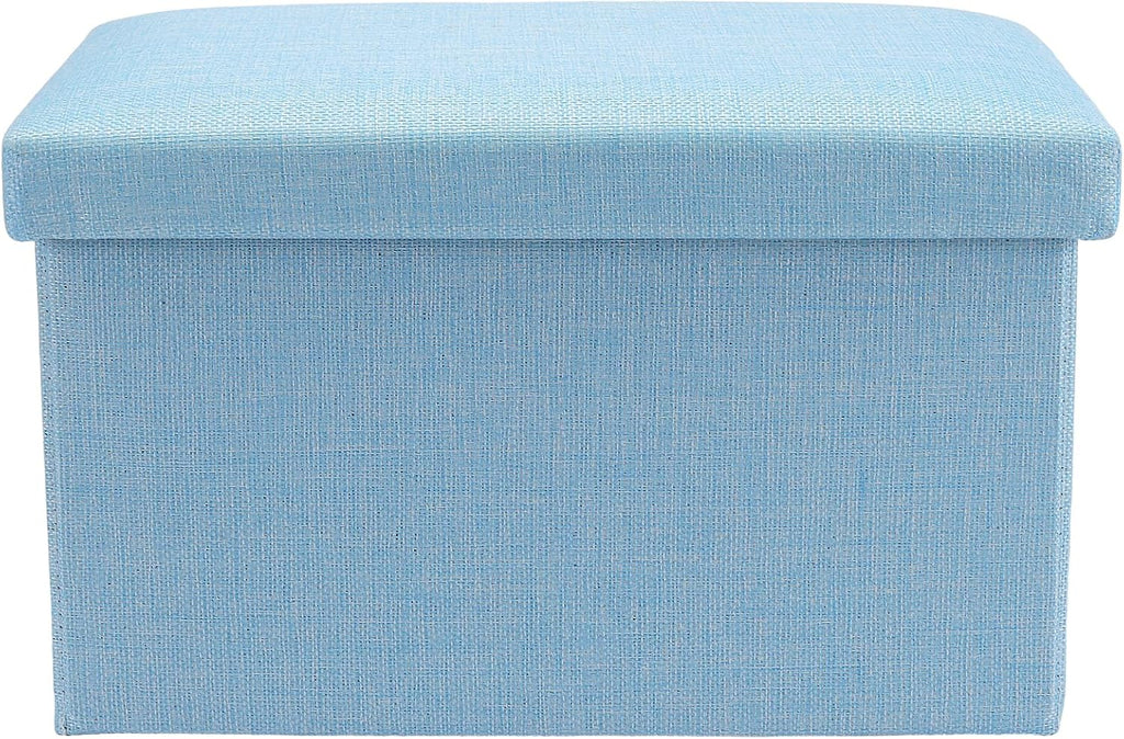 HOZEON 3 Pack 15.7 x 9.8 x 9.11 Inches Folding Storage Ottoman, Blue Rectangle Footrest Seat, Multifunctional Foot Stool for Living Room, Office, Traveling, Fishing, Camping