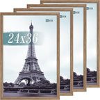 VCK 24x36 Poster Frame Set of 4 - Walnut, Gallery-Quality Wood Picture Frames, 1.1-Inch Wide Border, Polished Plexiglass, Vertical or Horizontal Wall Display for Photo/Art/Prints, Walnut