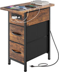 Huuger Narrow End Table with Charging Station, Side Table with 2 Drawers