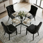 Dining Table Set for 4, Round Glass Kitchen Table with 4 Black Upholstered Velvet Accent Chairs, 5-Piece Modern Dining Room Set for Kitchen, Apartment, Small Spaces