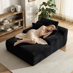 65'' Chaise Lounge Chair Indoor, Black Corduroy Sofa Bed, Lounge Chair, Oversized Sleeper Sofa, Black Corduroy Cloud Couch Reading Chair for Living Room No Assembly