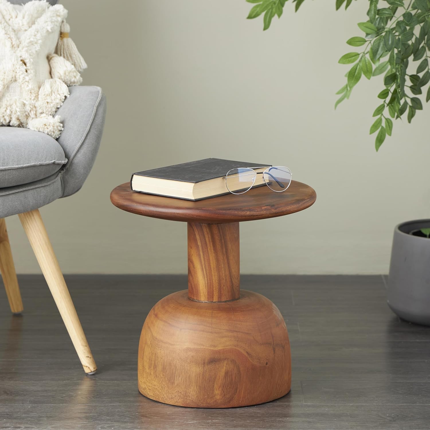 Deco 79 Wood Handmade Side End Accent Table End Table with Rounded Block Base, Side Table 16" x 16" x 16", Brown
