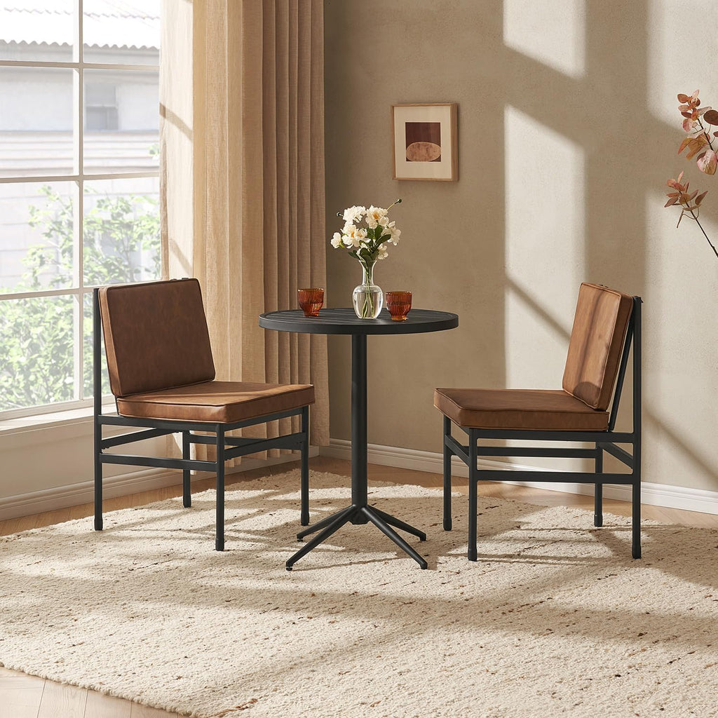 mopio Odelia Brown Faux Leather Dining Chairs Set of 2, Modern Kitchen Chairs with Removable Cushion Covers and Black Rust-Free Metal Legs (Set of 2, Pecan Brown Faux Leather)