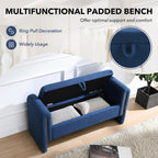 NIOIIKIT 52" Storage Ottoman Bench, Teddy Upholstered Storage Bench with Armrest, Entryway Bench with Pull-Ring, End of Bed Bench, Window Bench for Living Room (Blue)