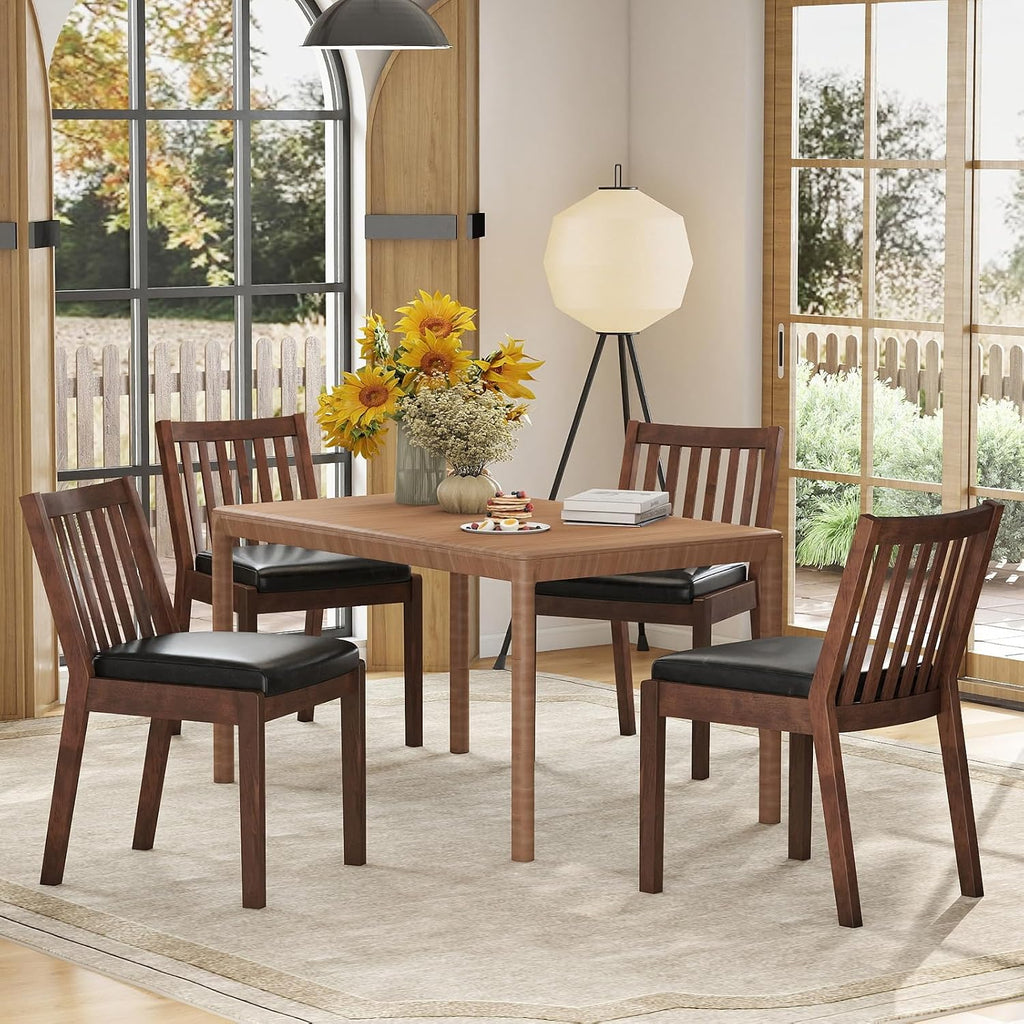 Giantex Wooden Dining Chairs Set of 2, PU Leather Upholstered Kitchen Chairs w/Rubber Wood Frame, Padded Seat, Slatted Backrest, Farmhouse Dining Side Chairs for Dining Room, Living Room