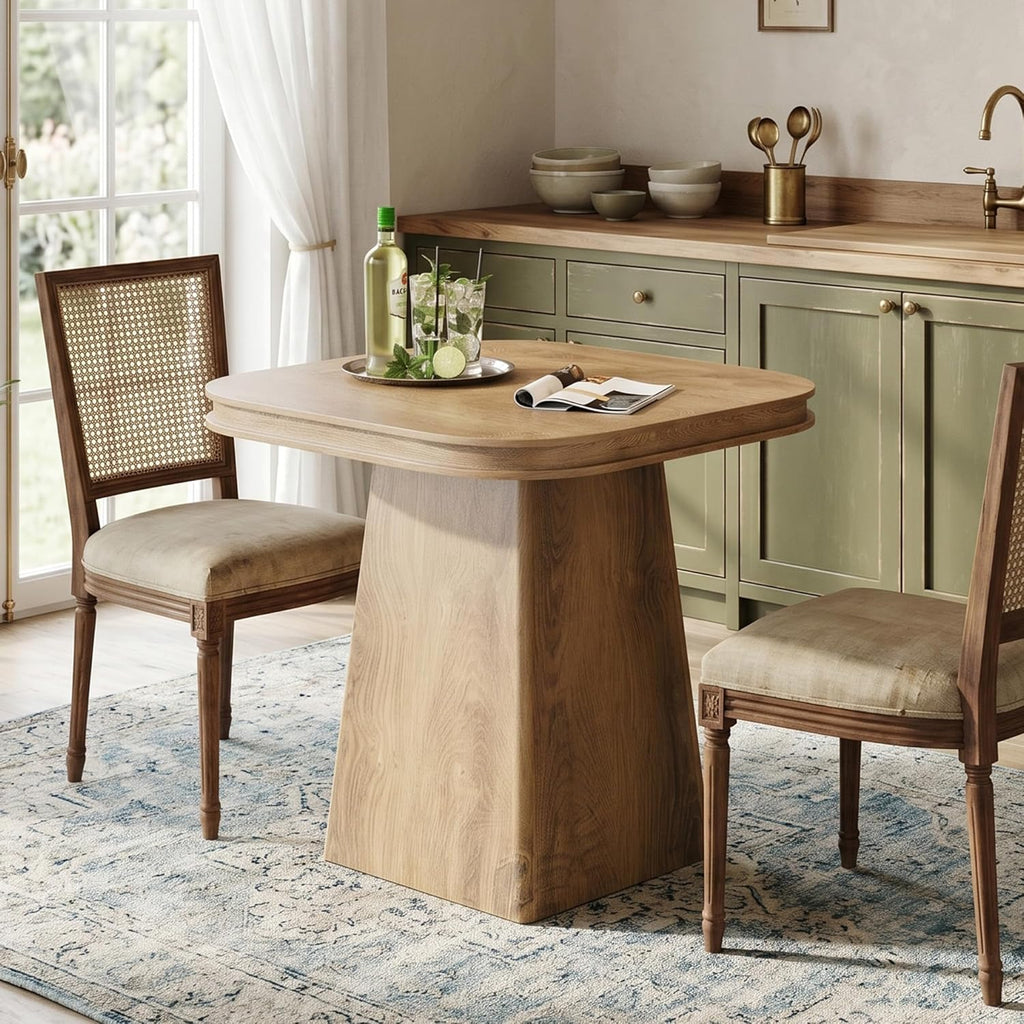 Square Dining Table for 2-4, 31.5-Inch Small Kitchen Table with Sturdy Pedestal Base, Farmhouse Wood Dinner Table for Dining Room, Living Room, Kitchen (Natural)