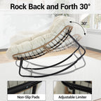 Outdoor Rocking Chair, Oversized Papasan Rocker w/Thick Cushion & Pillow, Indoor Wicker Egg Chairs for Patio Porch Balcony Deck Garden Poolside, Beige