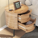 GarveeHome Round Side Table with Drawers Modern Night Stand with Storage Wooden Accent End Table Circle Bedside Table with Metal Legs for Living Room, Bedroom (Natural)