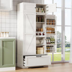 Tall Kitchen Pantry Cabinet, 72" Freestanding Storage Cupboard with Wine Bottle Rack & Adjustable Shelves, Kitchen Storage Cabinet for Dining Room, White