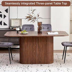63" Large Dining Table for 4-6 People, Farmhouse Rectangular Modern Kitchen Dinner Table with Rounded Corners & Wood Strip Pedestal Base Rectangular for Dining Room, Brown Grain