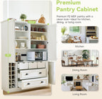 roomfitters 71" Kitchen Pantry Organizers and Storage Kitchen Cabinet, Power Outlet, Wine Rack, 5 Drawers, Pull-Out Shelf, White