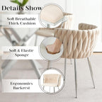 7 Piece Modern Dining Room Set, 51'' Luxury Minimalist Kitchen Table Set, 6 Person Clear Glass Top Rectangle Dinner Room Set, Beige Woven Dining Chair for Home Living Room Small Place (Silver)