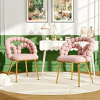 TesNus Velvet Dining Chairs Set of 4, Pink Upholstered Velvet Chairs with Gold Metal Legs, Modern Armchairs with Curved Backrest for Dining Room, Living Room, or Makeup Vanity