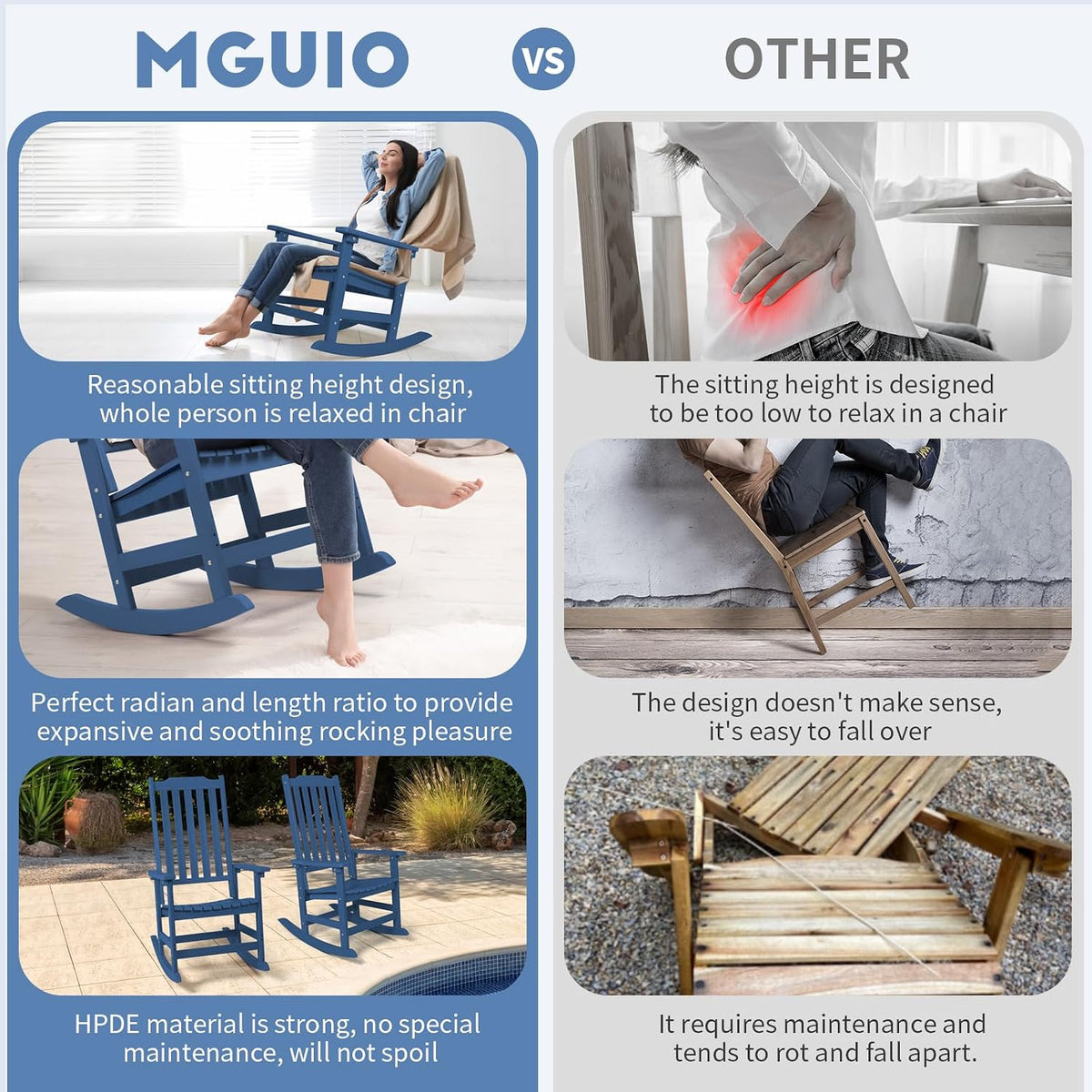 Outdoor Rocking Chairs Set of 2, Oversized All Weather High Back Porch Rocker, Patio Rockers for Outside