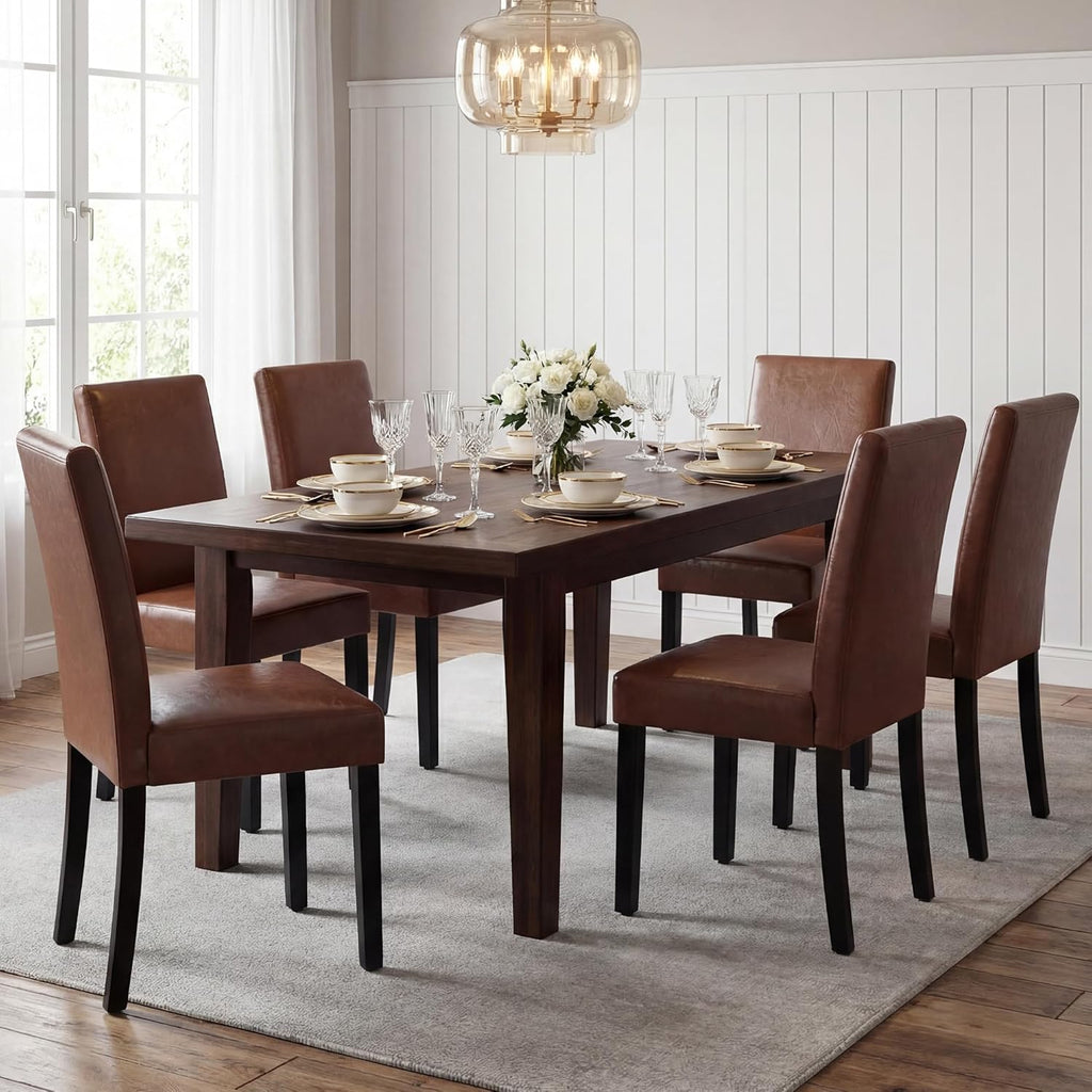 LSSBOUGHT Modern Dining Chair Urban Style Linen Kicthen Chairs with Solid Wood Legs for Dining Room and Restaurant (Brown, Set of 4)