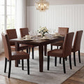 LSSBOUGHT Modern Dining Chair Urban Style Linen Kicthen Chairs with Solid Wood Legs for Dining Room and Restaurant (Brown, Set of 6)