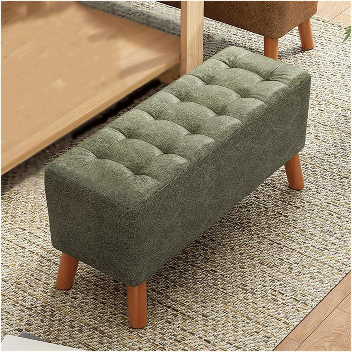 Modern Entry Door Shoe Bench Household Doorway Wearing Shoes Stool Long Clothing Fitting Room Sofa Bedside Entryway(Dark Green,80cm)