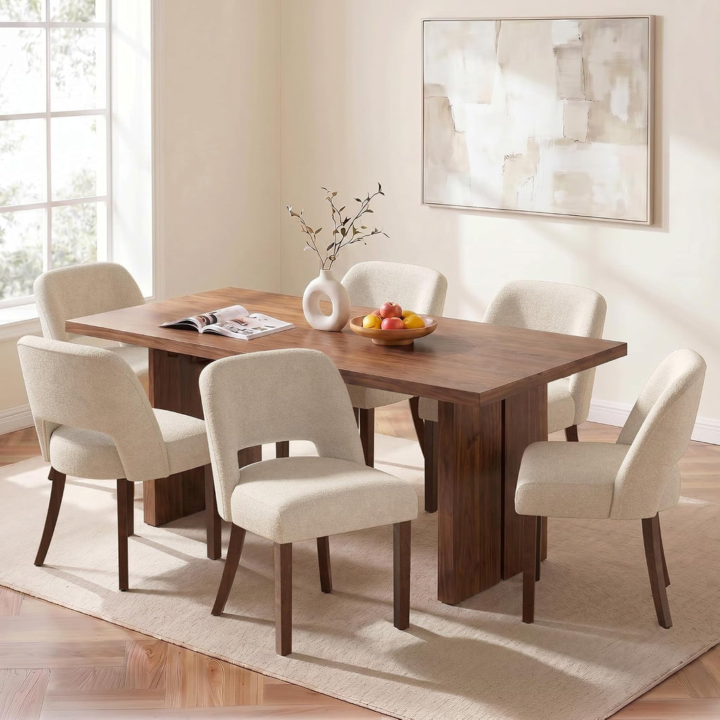 Usaint Wooden Dining Chairs Set of 4, Modern Upholstered Dining Room Chair Kitchen Chairs with Ergonomic Curved Backrest for Kitchen and Restaurant, Beige