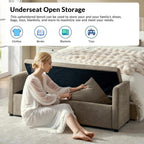 59.5" Modern Storage Ottoman Bedroom Bench, End of Bed Bench with Throw Pillows and Arms, Footrest Stool for Living Room, Dining Room, Entryway and Hallway, Brown