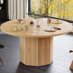 HSH 47” Round Dining Table for 4, Modern Farmhouse Wood Dinner Table with Octagon Pedestal Base, Circular Kitchen Dining Room Table for Home Apartment Living Room, Light Oak