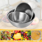 Stainless Steel Mixing Bowls 3 Packs Nesting Baking Supplies Small Thicker Stainless Steel Flat Bottom Stackable Salad Bowl Mixing Bowls Set for Cooking, Baking, Salad,Serving(1000/1500/2000ml)