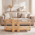 Giantex Nesting Coffee Table Set of 2, Boho Rattan Accent Table with Tempered Glass Top & Solid Rubber Wood Frame, Modern Rectangular Center Table for Living Room, Natural