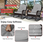 Tangkula Outdoor Wicker Rocking Chair, Patio Rattan Rocker with Seat Back Cushions & Waist Pillow, Sturdy Metal Frame, Mix Brown Outdoor Rocker for Balcony, Porch, Backyard
