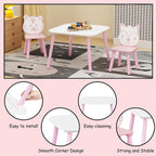 Kids Table and Chair Set 3-Piece Wooden Toddler Desk with Animal Backrest Pink and White Activity Table for Drawing Learning Playroom or Nursery