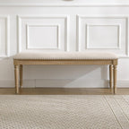 46'' French Country Entryway Bench Wooden Linen Fabric Upholstered Seat Dinng Bench with Nailhead Trim for Hallway End of Bed, Beige