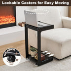 Uniclinens Rolling Side Table for Sofa - C Shape Couch End Table with Wheels, Mobile Wooden Slim Sofa Tray, Movable Small Couch Desk for Living Room Bedroom, Black