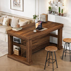 Tribesigns 55-Inch Dining Table for 6, Rectangular Counter Height Dining Table with Storage Shelves, High Top Kitchen Table with Large Tabletop and Stable Wooden Structure, Farmhouse Style, Dark Brown