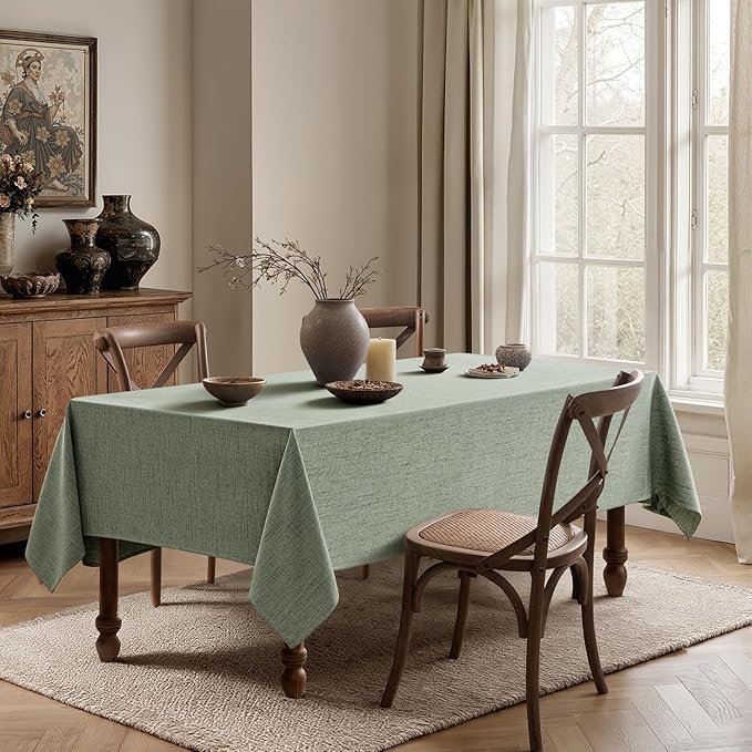 MIULEE Sage Green Linen Tablecloth 52x70 Inch Rectangle Table Cloth Waterproof,Stain Resistant & Wrinkle Resistant for Dining Party Wedding