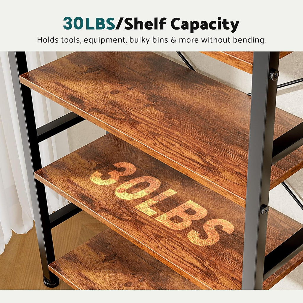 NEWBULIG Book Shelf 5 Tier Modern Bookcase Sturdy Metal Storage Organizer Books/CDs/Magazines Industrial Open Display Shelf for Bedroom Home Office Kitchen Living Room, Rustic