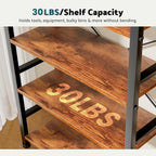 NEWBULIG Book Shelf 5 Tier Modern Bookcase Sturdy Metal Storage Organizer Books/CDs/Magazines Industrial Open Display Shelf for Bedroom Home Office Kitchen Living Room, Rustic