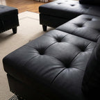 Leather L-Shaped Couch Set, 97.5"L x 69.5"W Sectional Sofas Black | Synthetic PU Leather, Stain-Resistant, 4 Seat Modular Couches with Storage Ottoman& Chaise,Apartment/Office/Living Room