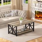 GreenForest Coffee Table for Living Room with Round Corners Farmhouse Style Center Table with Storage Shelf 39 Inch Space Saving Easy Assembly Gray Wash | for Living Room