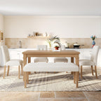 Merax 6-Piece Dining Set, Rectangle Kitchen Table with 4 Upholstered Chairs & Bench, Ideal for Dining Room and Living Room, Natural