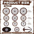 Outus 9 Pcs Western Cowboy Party Decorations Paper Fans Wagon Wheels Straw Hay Bales Hanging Ceiling Wall Decor for Country Western Themed Rodeo Farm Birthday Party Supplies (Wagon Wheels)