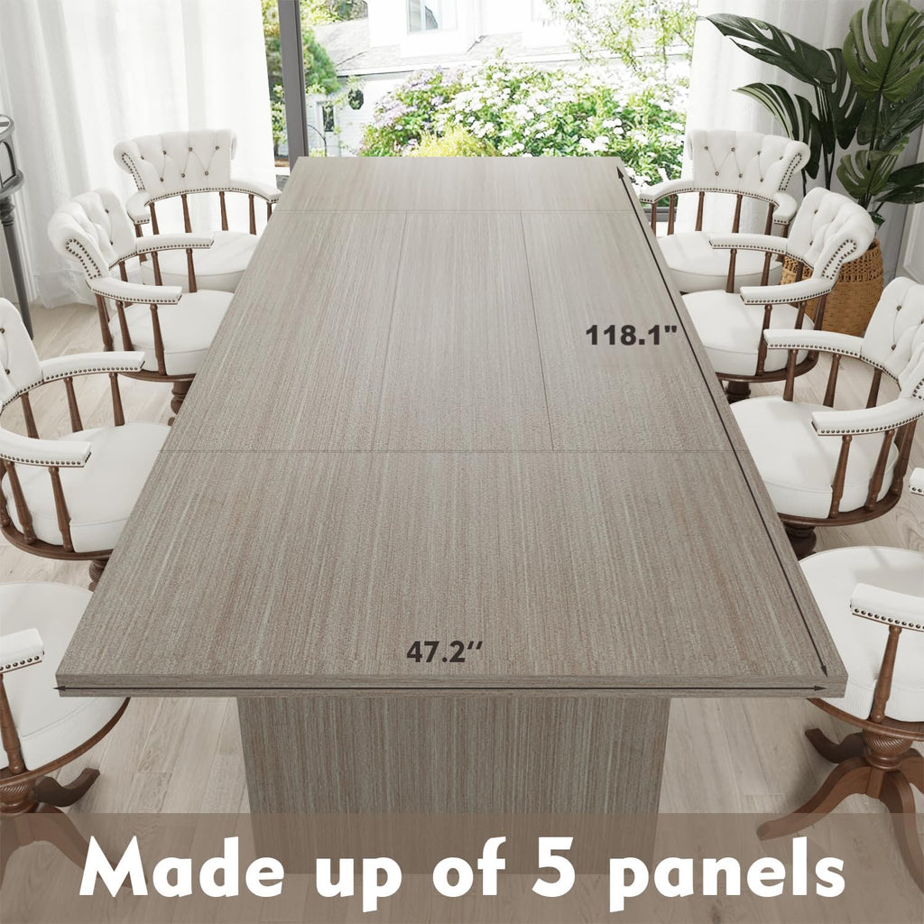 MOUMON 118 inch Kitchen Dining Table for 8-10, Wood Rectangular Kitchen Table, Large Long Dining Table with Wooden Frame, No Chairs, for Dining Room Grey (118.1”W x 47.2”D x 29.5”H)