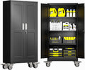 GAIOUS Metal Garage Storage Cabinet with Lock, 61” Tall Lockable File Cabinet with Wheels, Steel Tool Cabinet with 2 Door and 3 Adjustable Shelves, Rolling Cabinet for Home Office Garage Gym - Black