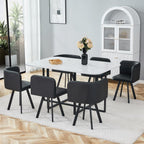 Merax 7-Piece Dining Set with Faux Marble Table, PU Upholstered Chairs, Space-Saving Kitchen Table for Dining Room/Breakfast Nook/Small Spaces, White+Black