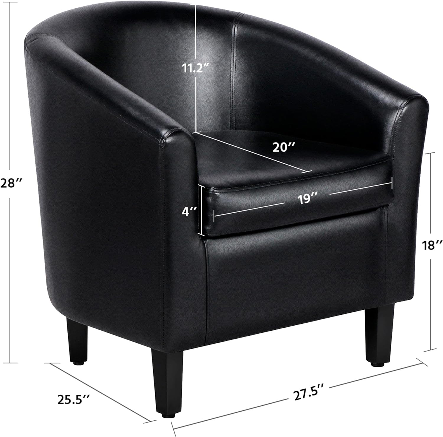 Yaheetech Barrel Chairs Set of 2, Faux Leather Club Armchairs, PU Leather Accent Chairs with Soft Padded Seat for Living Room Bedroom Waiting Reading Room, Black