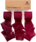 Vitalizart Red Handmade Chiffon Silk Ribbon Fringe 1.5" x 21 Yd Burgundy Frayed Edges Ribbons for Wedding Invitations Bridal Bouquets Gifts Wrapping Crafts Holiday Party Decorations