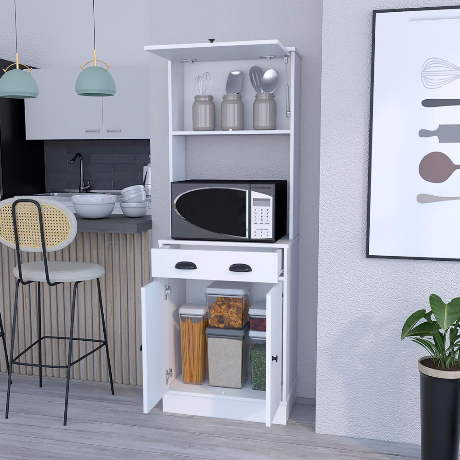 Pantry Cabinet Microwave Stand Warden, Kitchen, White
