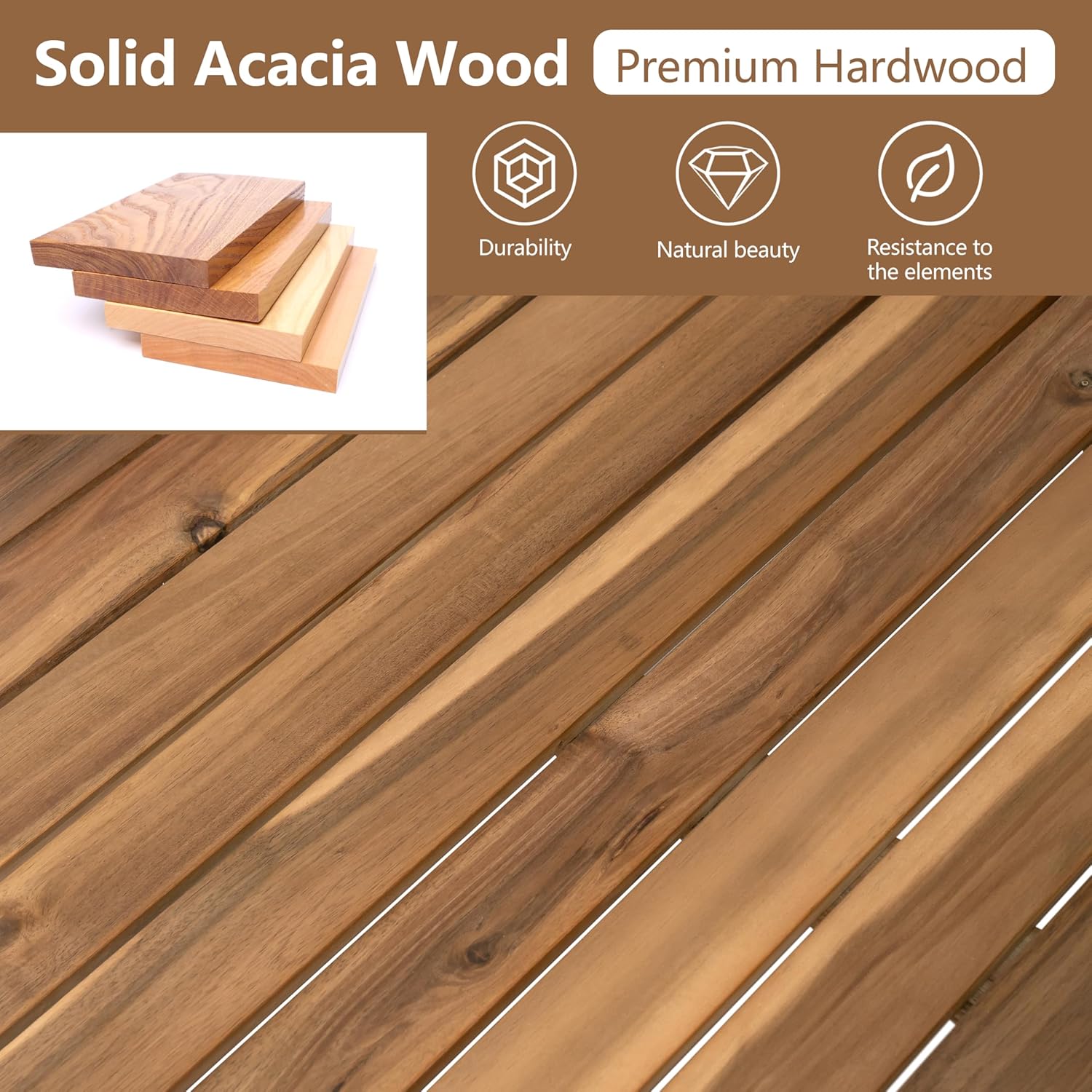 4pc Acacia Wood Outdoor Sectional Sofa Set with Cushions | Slatted Design - Modern Patio, Deck & Garden Seating for Ultimate Comfort