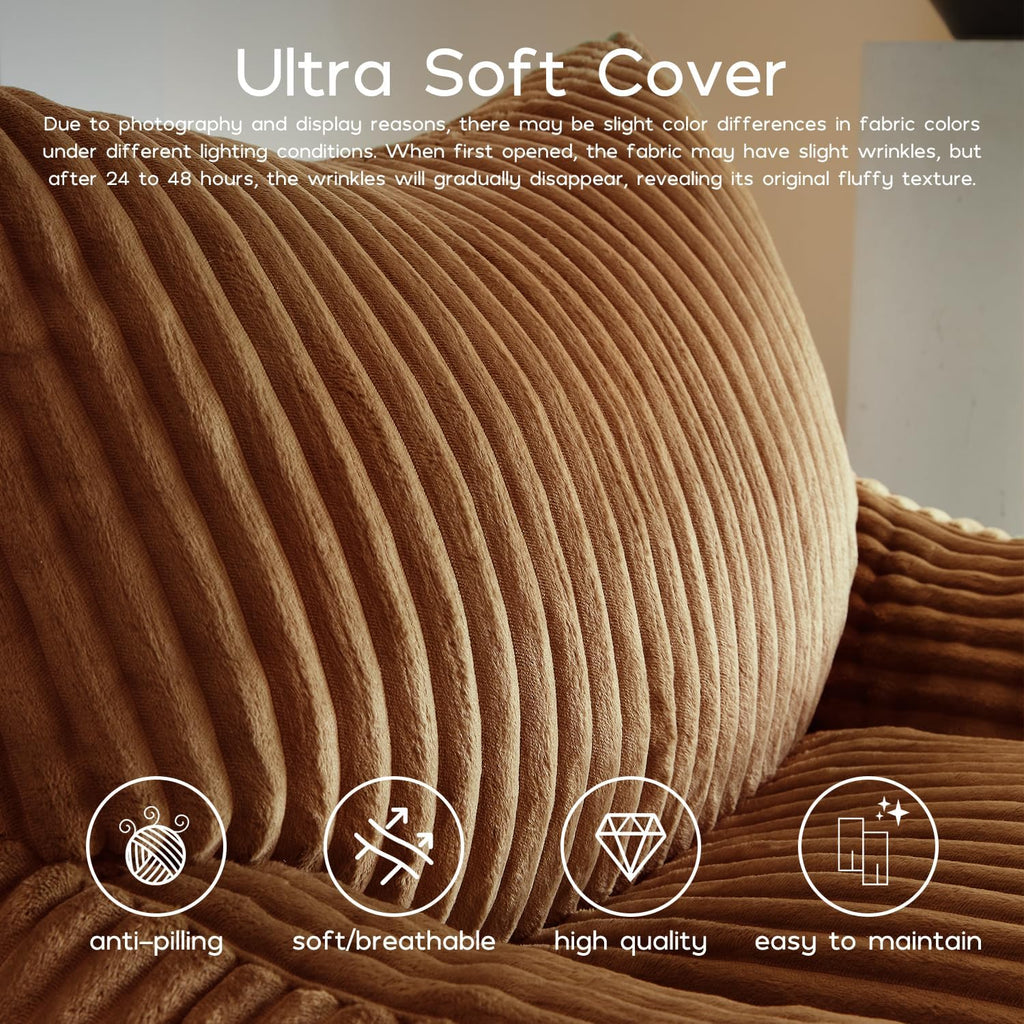 Giant Brown Bean Bag Chairs for Adults & Teens, Soft Corduroy Beanbag | 30 lbs Filler Foam| Armrests & Back Support| Vacuum-Compressed Lounge Chair| For Reading, Gaming, Bedroom, Living Room, Dorm
