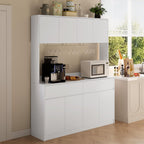 Mekminop Kitchen Hutch Storage Cabinet, 63" W Large Pantry Cabinets with Microwave Oven Countertop, Freestanding Kitchen Pantry Storage Cabinet with 4 Doors, 2 Drawers and 7 Shelves, White