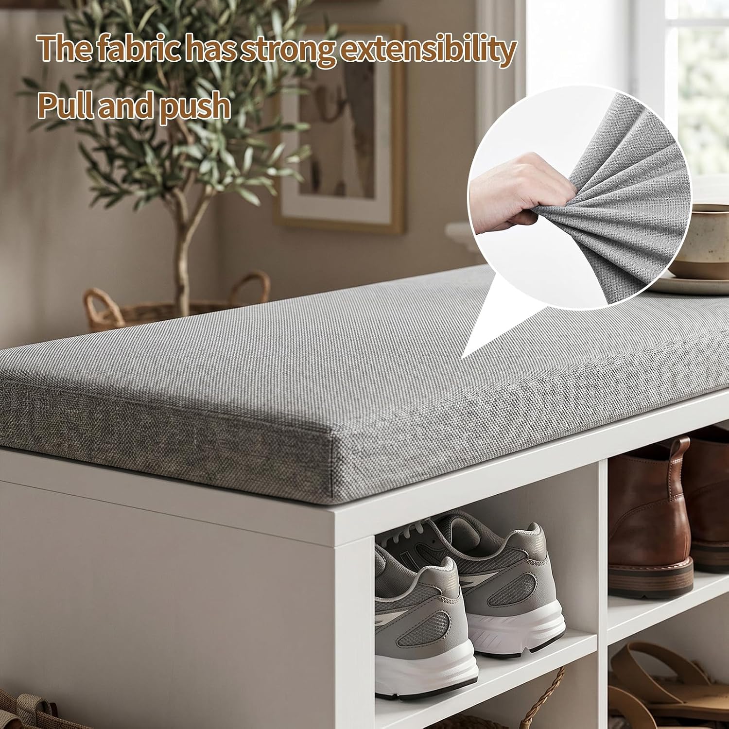 Shoe Storage Bench with Cushion Shoe Rack for Entryway 16 Cubby Multifunctional Organizer Bench Entryway with Soft Sponge Cushion for Hallway Living Room Bedroom (White & Light Gray)